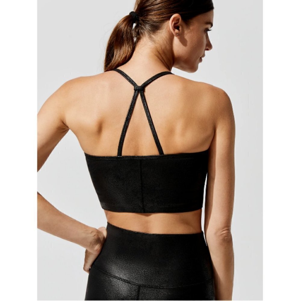 💕CARBON38💕 Leatherette Longline Bra ~ Black Small S NWT